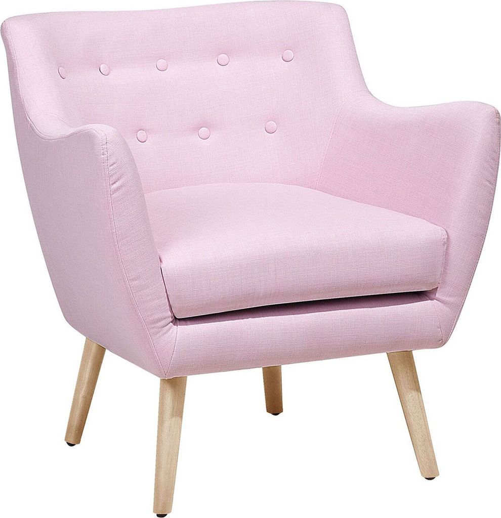 BELIANI Sessel Rosa Polsterbezug Gummibaumholz skandinavischer Stil Wohnzimmer