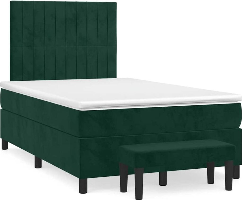 vidaXL Boxspringbett mit Matratze Dunkelgrün 120x200 cm Samt