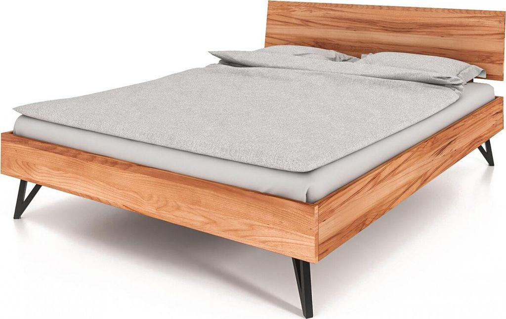 Bett Rolo 2 Sonderlänge 120x190 Kernbuche massiv Holzkopfteil und Metallbeine