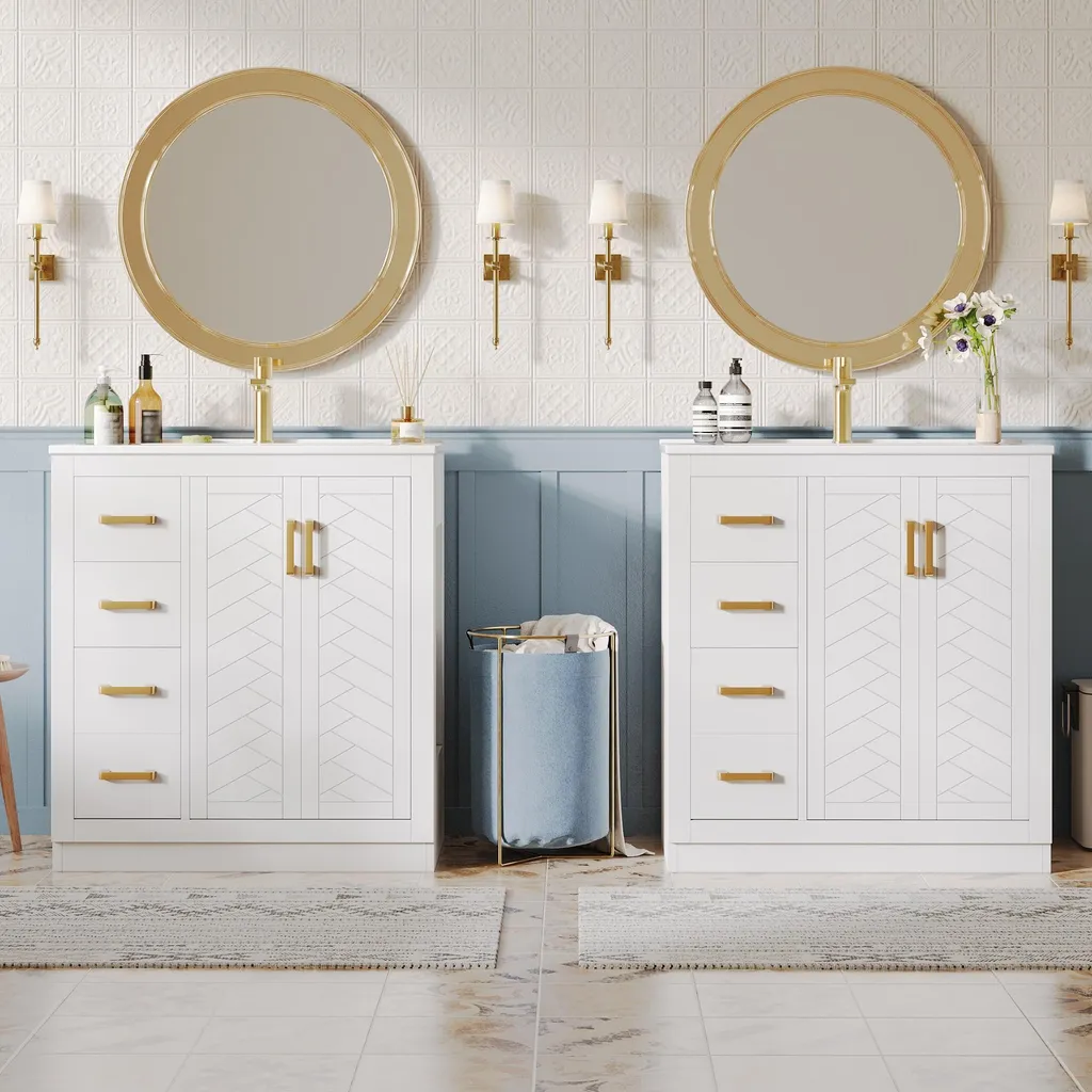 Ensemble meuble sous lavabo blanc avec vasque céramique et rangements
