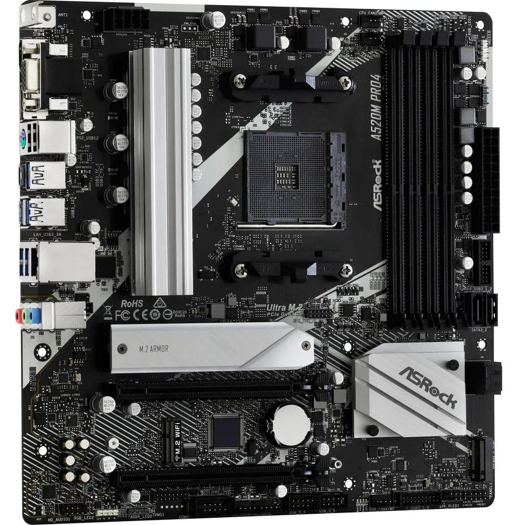 Carte Mère ASRock A520M Pro4 Format Micro ATX AMD A520 Socket AM4 PC