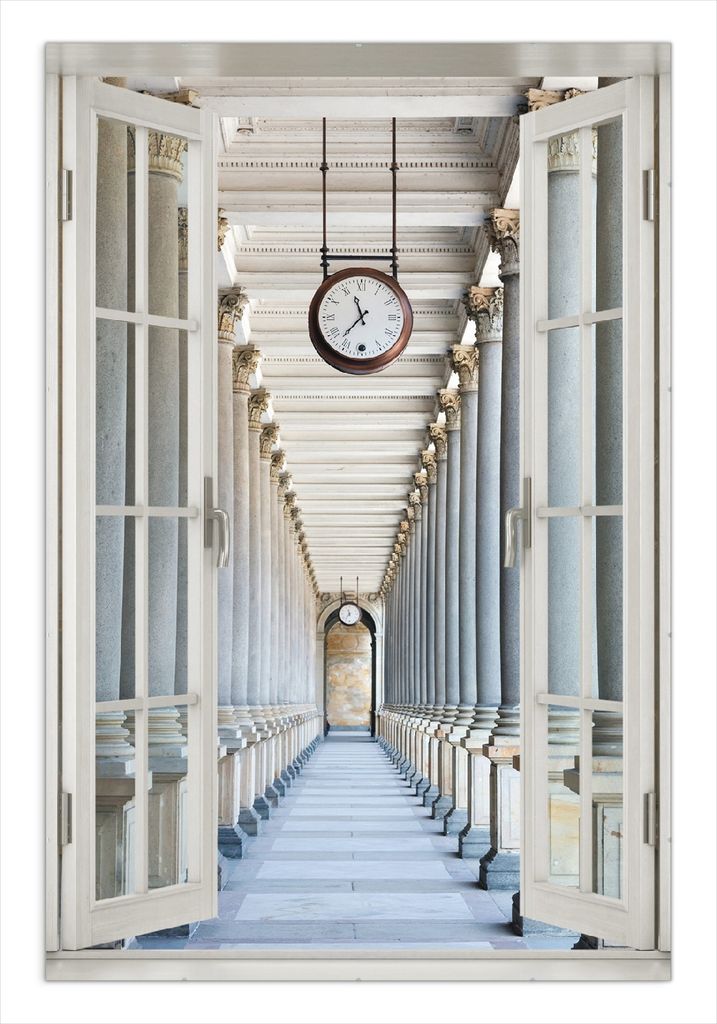 Wallario Wandbild mit Fenster-Illusion: Säulengang, Größe: 61 x 91,5 cm, Poster mit rahmenlosen Bildhalter