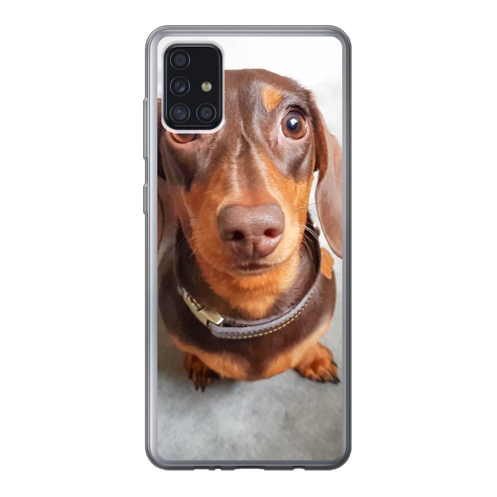 MuchoWow Handyhülle Schutzhülle Hülle für Samsung Galaxy A52 5G Nahaufnahme des Kopfes eines Dackels Silikon Softcase Handy Hülle - Umschlag