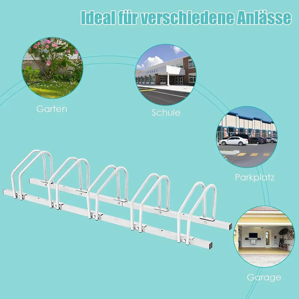 Support vélo 5 places robuste en acier gris clair pour VTT et VTC