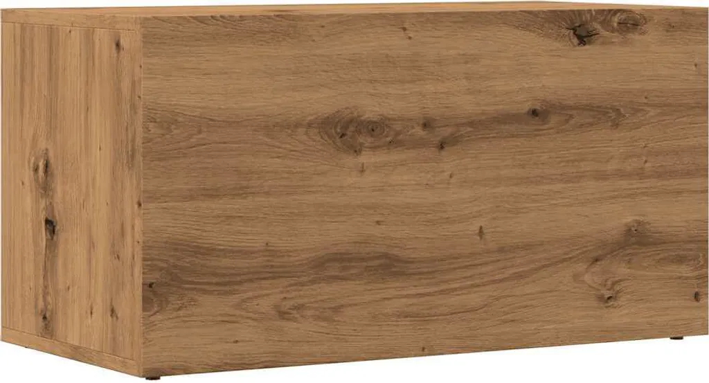 Coffre de rangement aspect bois chêne artisan, structure robuste 70cm