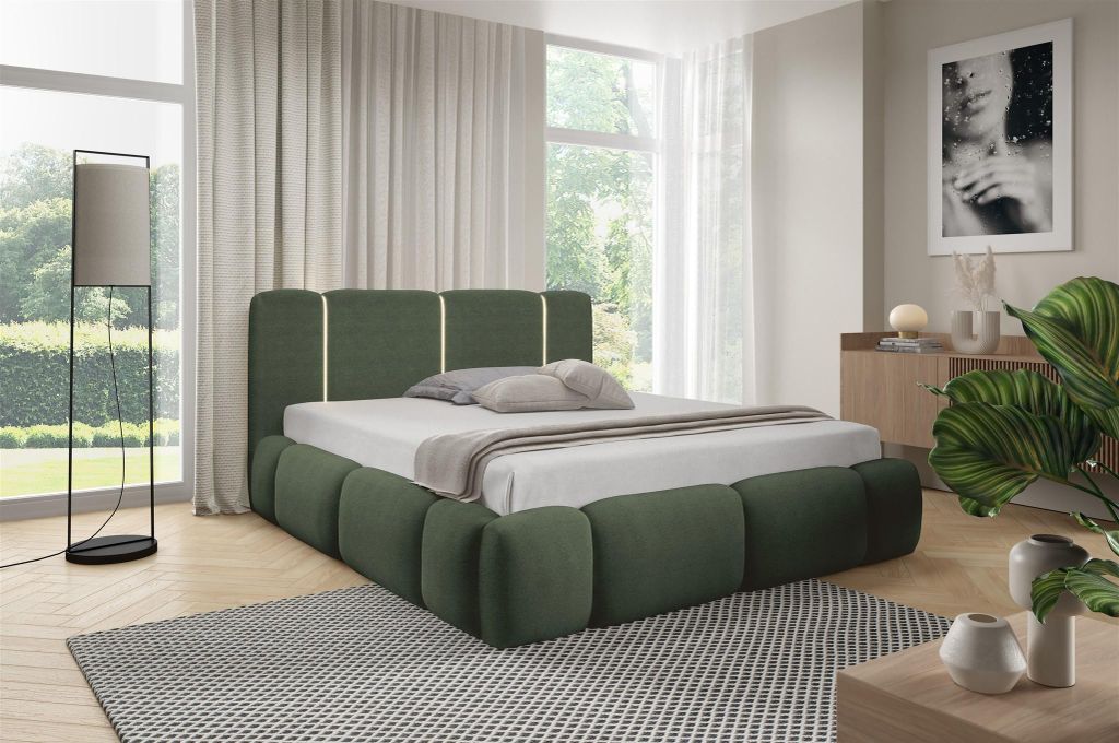 Polsterbett Schlafzimmerbett SPRINGS Komplettset 120x200cm in Stoff Lambi Grün
