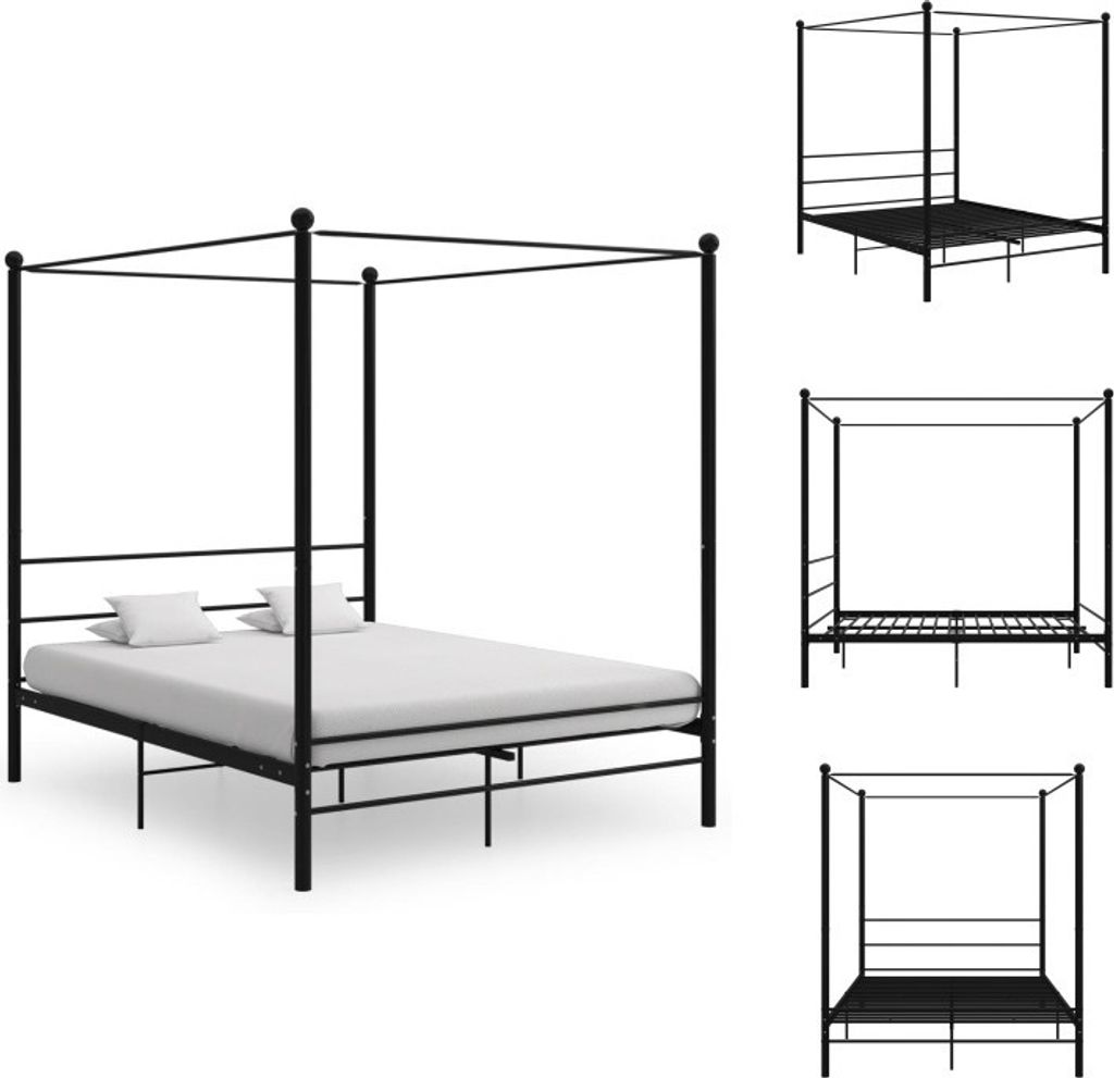 vidaXL Himmelbett Schwarz Metall 160x200 cm - Betten & Bettgestelle