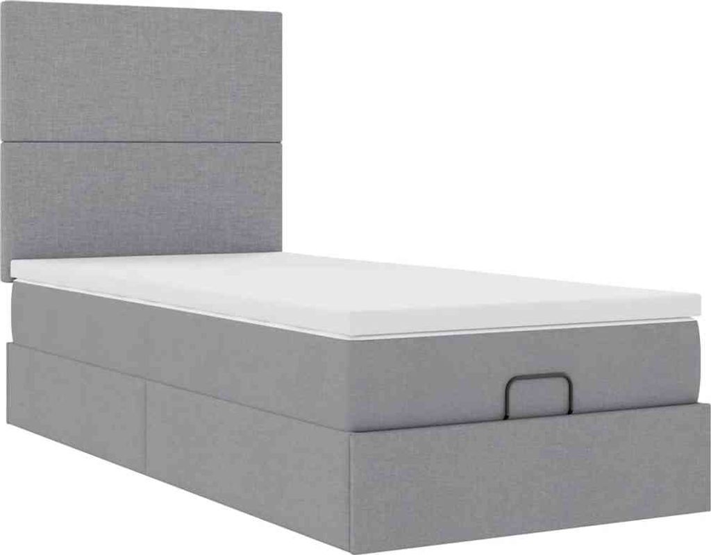 Ottoman-Bett mit Matratze Hellgrau 90x200 cm Stoff