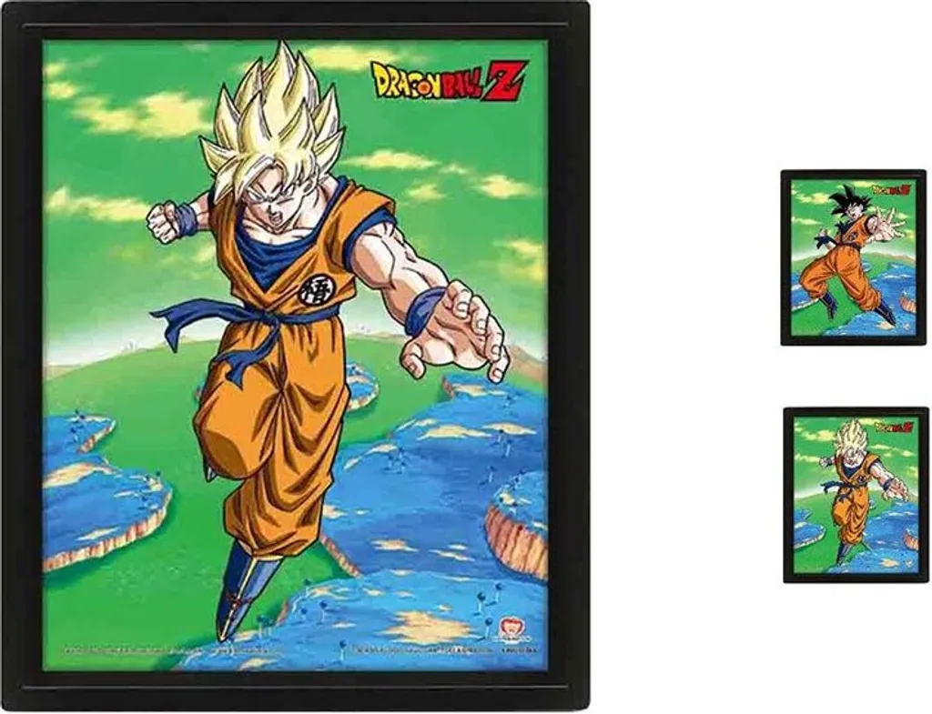 Tableau Mural Dragon Ball Z 3D - Transformation Super Saiyan Goku - Cadre
