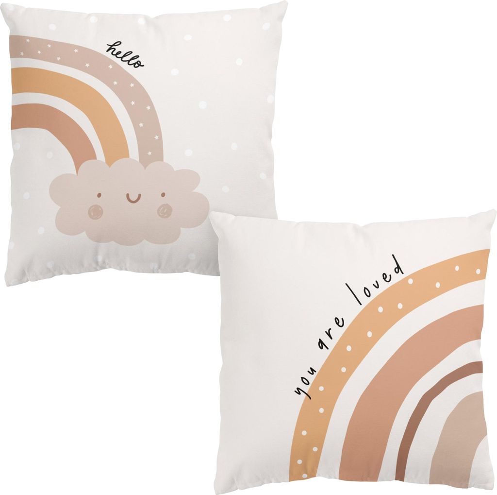 Dekokissen 2-teilig Sprüche draußen / Outdoor Zierkissen waschbar Regenbogen beige Aquarell Illustration Sofakissen mit Füllung