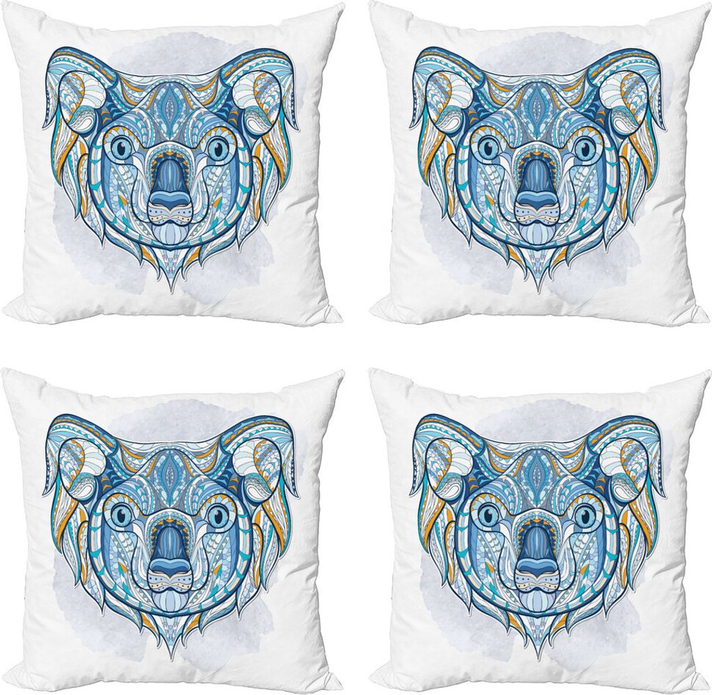 ABAKUHAUS tropisch Tiere Kissenbezug Set (4 Stück), Tribe Koala, Moderner Doppelseitiger Digitaldruck, 60 cm x 60 cm, Blau