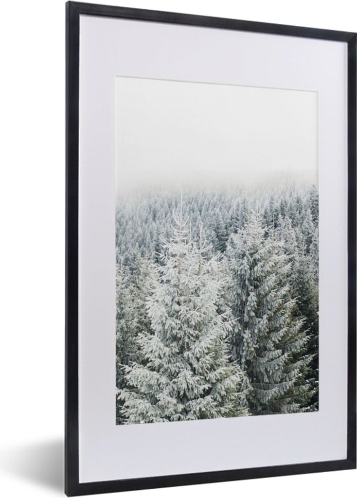 MuchoWow Gerahmtes Poster Wald - Schnee - Winter - Jahreszeiten - Tannenbaum 40x60 cm - Poster mit Schwarzem Bilderrahmen Wandposter Rahmen Foto ...