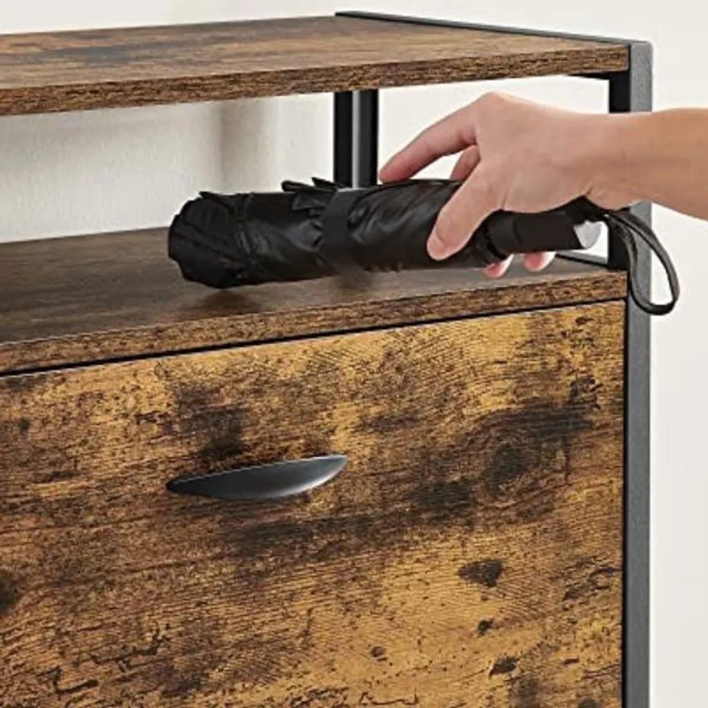 Meuble à chaussures rustique 3 abattants et compartiment de rangement