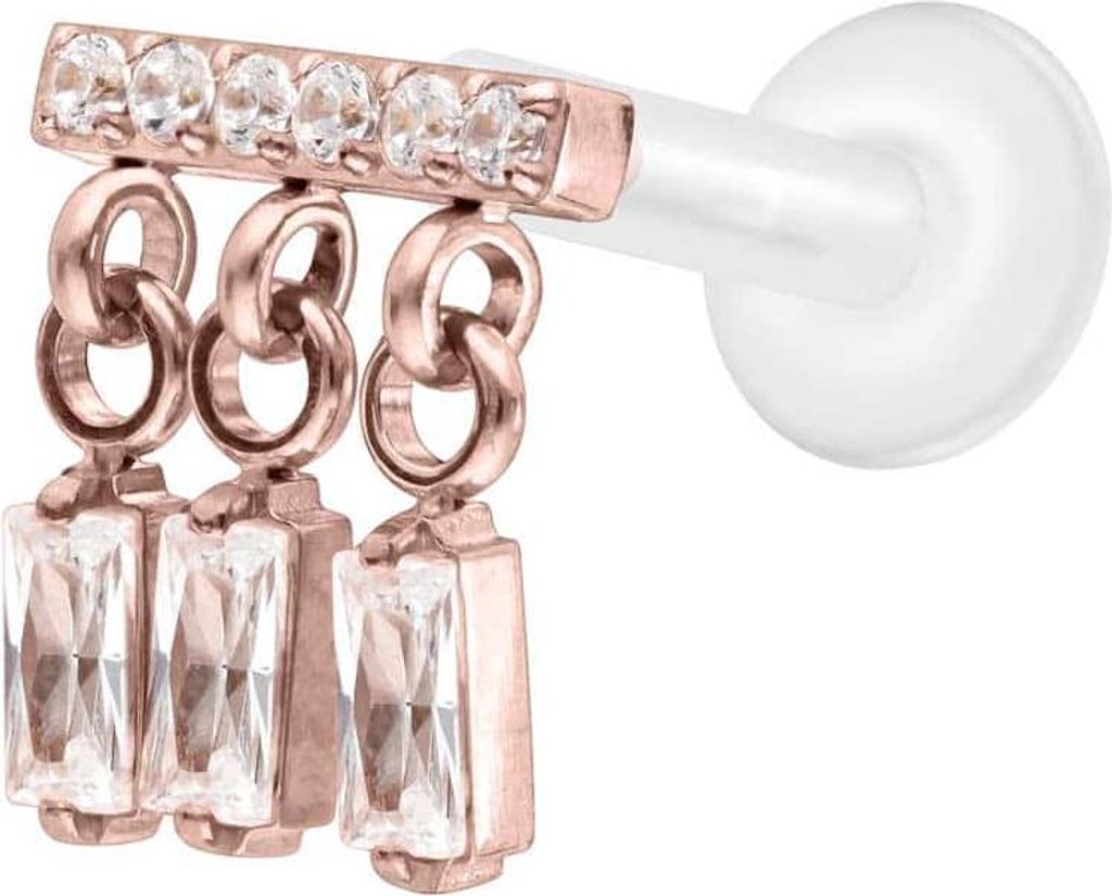 Ohrpiercing, Nasenpiercing PTFE Labret mit Innengewinde + Titan-Aufsatz WINDSPIEL RoséGold Stablänge: 8mm | Stabstärke: 1,6mm