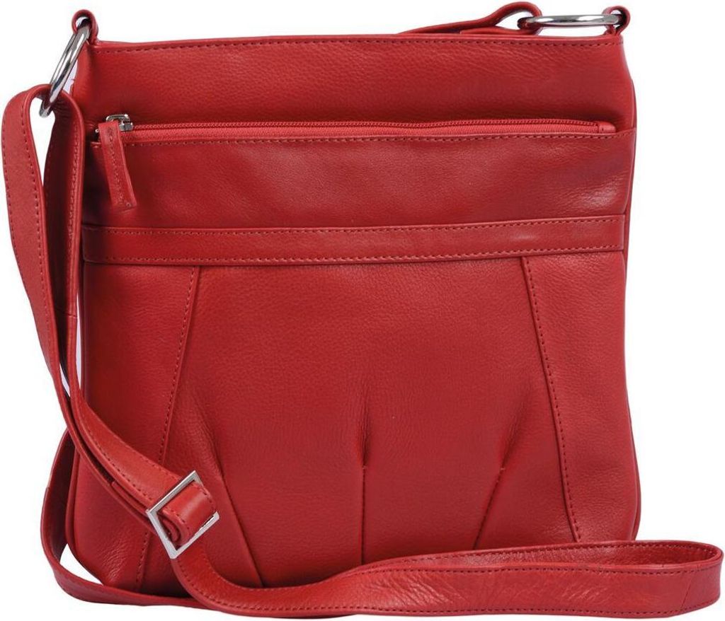 schicke rote Ledertasche mit Schulterriemen, Reißverschlussfächer, 25 x 25cm