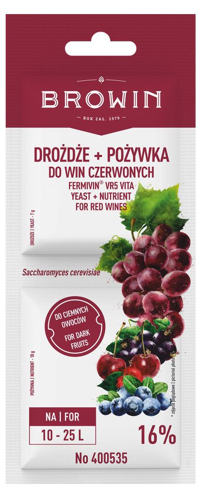 A package of wine yeast and nutrients for red wines.