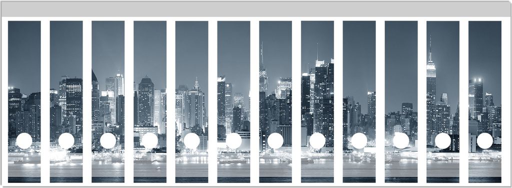 Wallario Ordnerrücken Sticker, selbstklebend für breite Ordner, 12 Stück, Motiv New York Skyline - Schwarz Weiß Blau