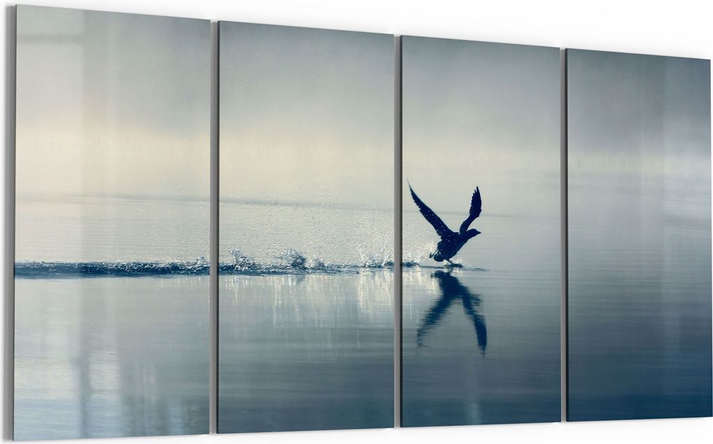 DEQORI Glasbild Echtglas 4x30x60 cm 'Vogel landet auf Wasser' Wandbilder XXL groß