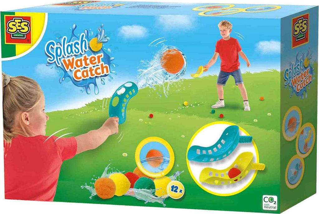 SES Creative 02304 - Splash Wasserbälle Fangspiel, Wiederverwendbare Alternative zu Wasserballons, Inklusive Wurf- und Fangkörbe, Wasserschlacht