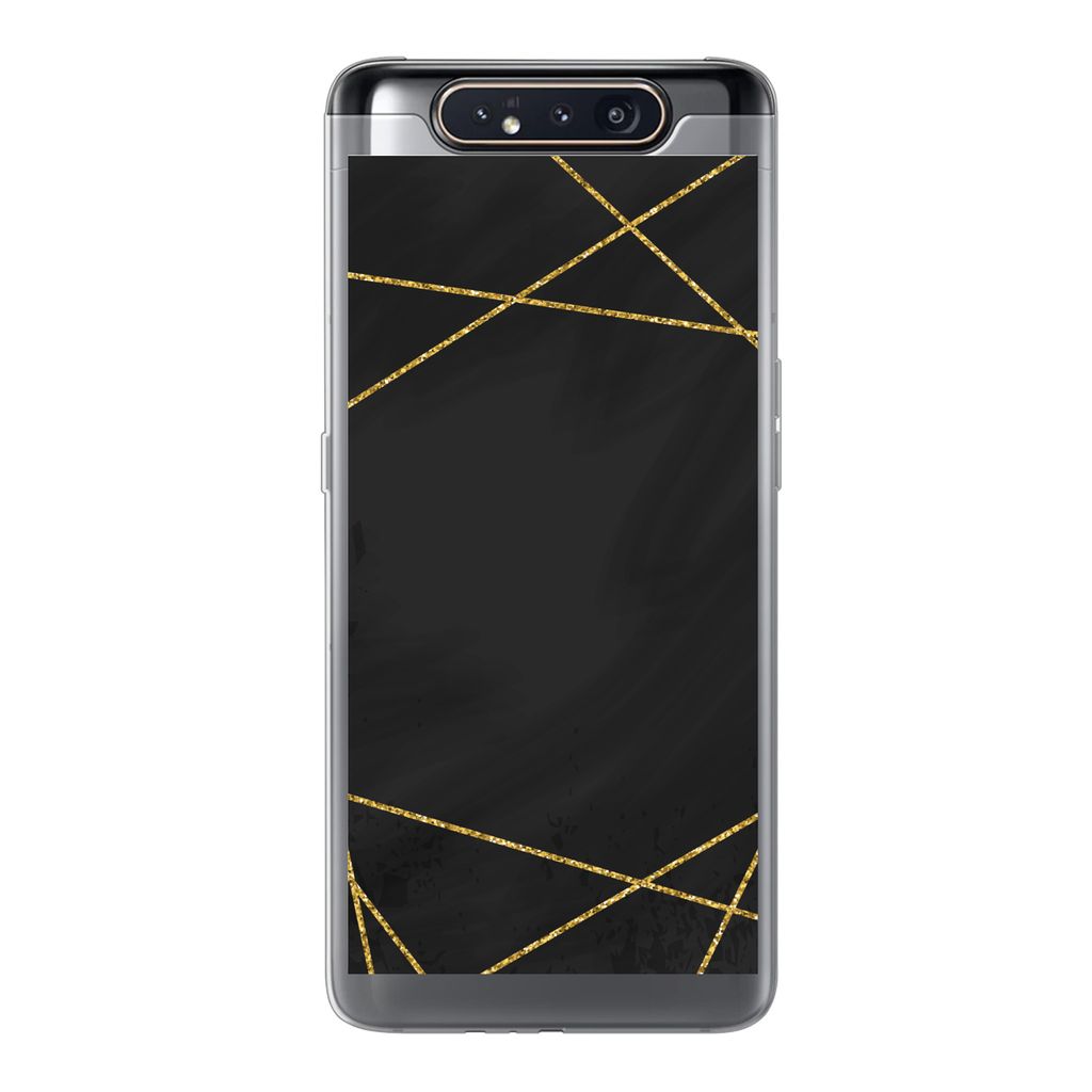 MuchoWow Handyhülle Schutzhülle Hülle für Samsung Galaxy A80 Geometrisches Muster aus goldenen Linien auf schwarzem Hintergrund Silikon Softc...