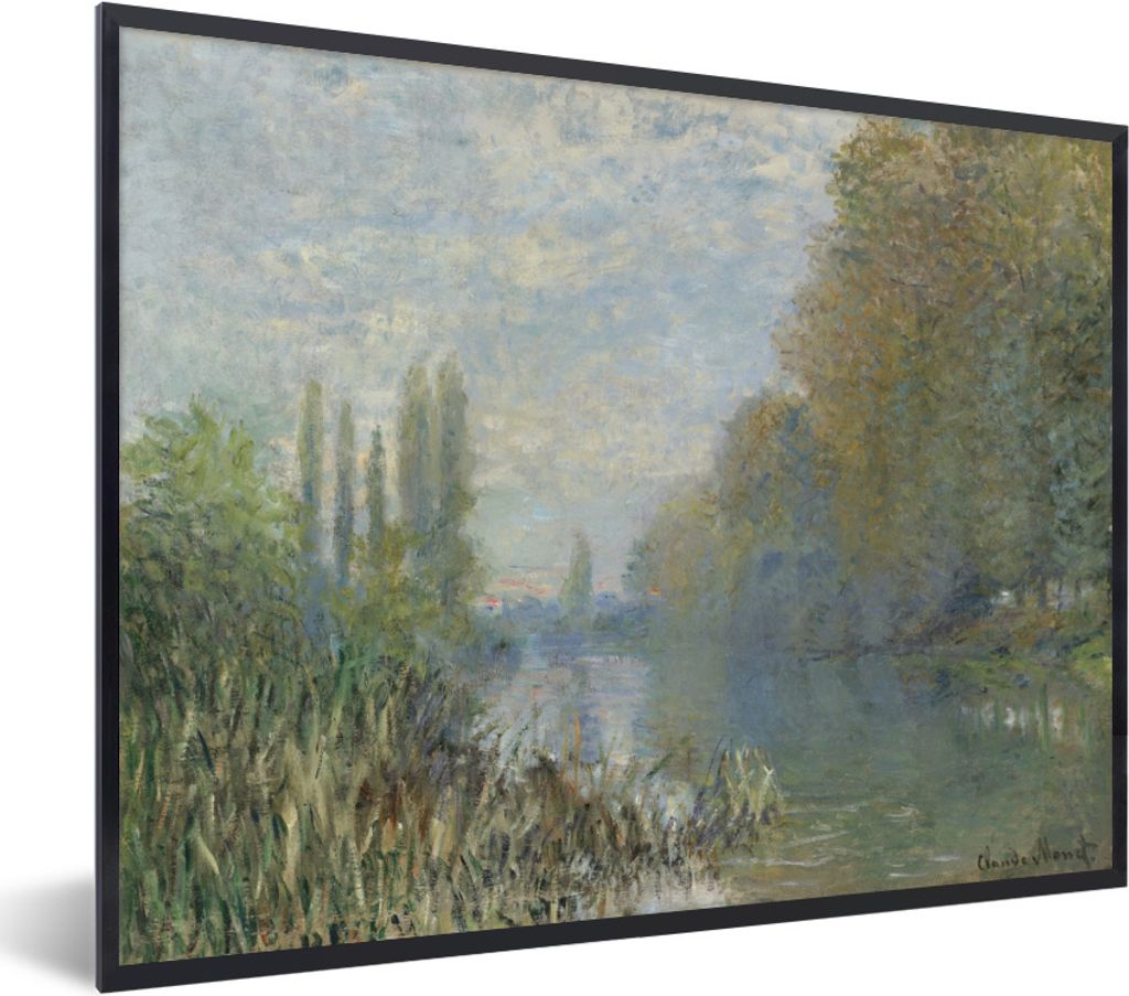 MuchoWow Gerahmtes Poster Ufer der Seine im Herbst - Gemälde von Claude Monet 80x60 cm - Poster mit Schwarzem Bilderrahmen Wandposter Rahmen Fot...