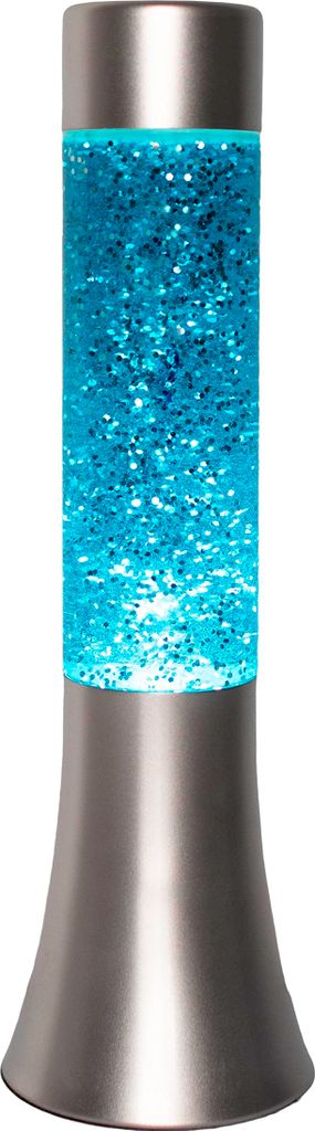 30 cm große Glitzerlavalampe mit silbernem Sockel und blauer Flüssigkeit