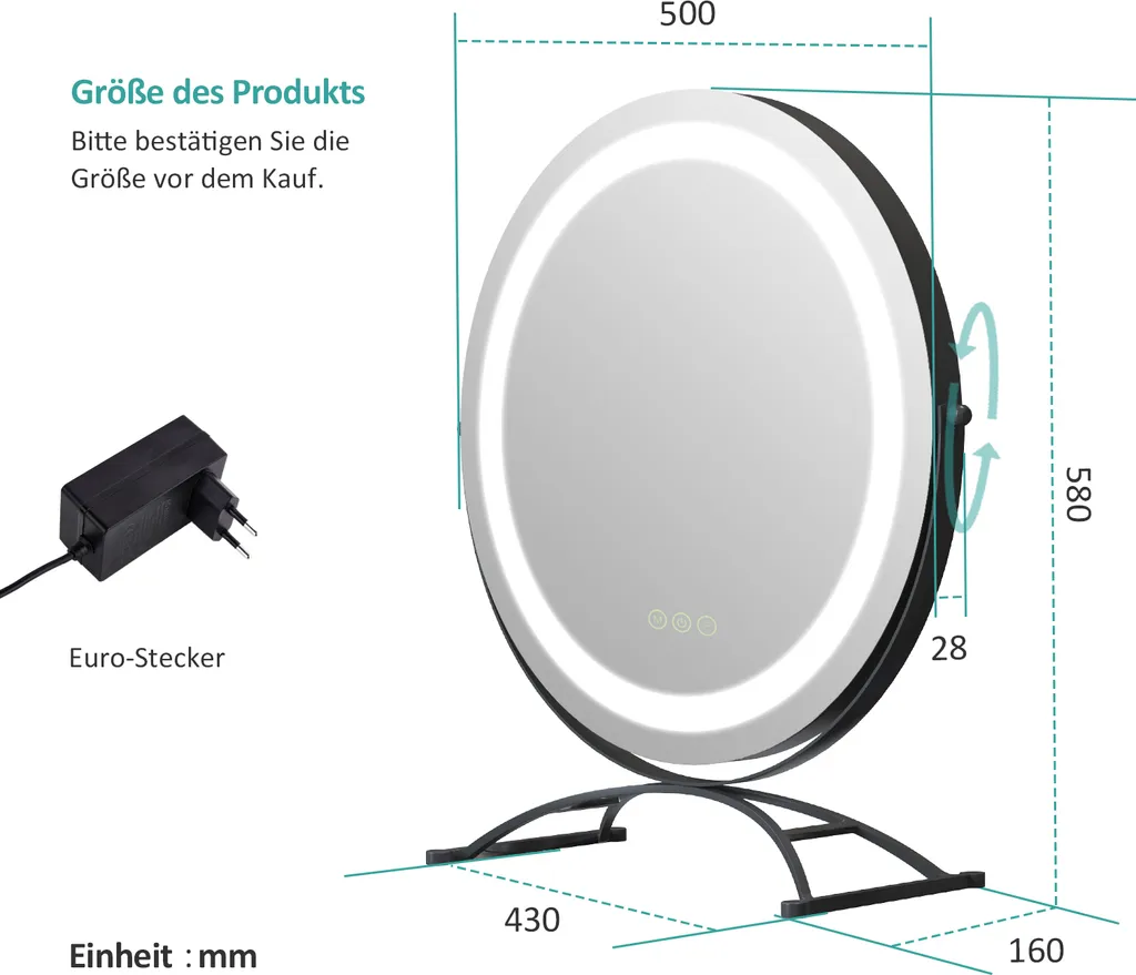 EMKE Specchio LED Smart Touch: 3 Temperature Colore 360° - 7