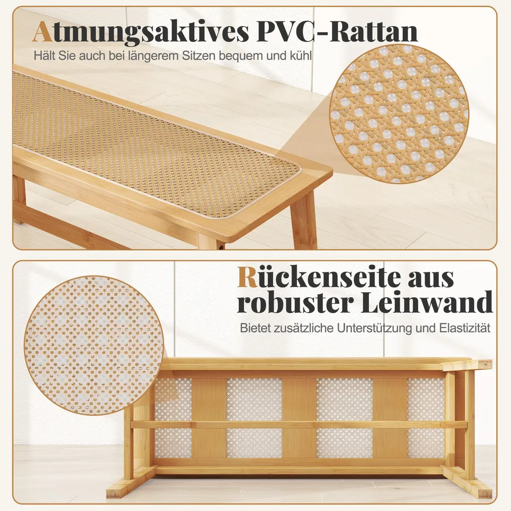 Banc Solide 300kg en Bambou - Solution Assise Compacte et Durable 100cm - 4