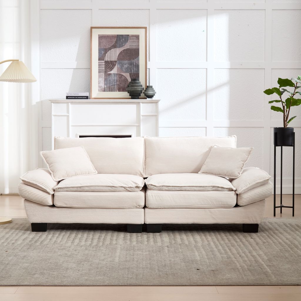 Odikalo 2-Sitzer Doppelsofa Federbett Schlafsofa Loungesofa Sessel Wohnzimmer Weiß