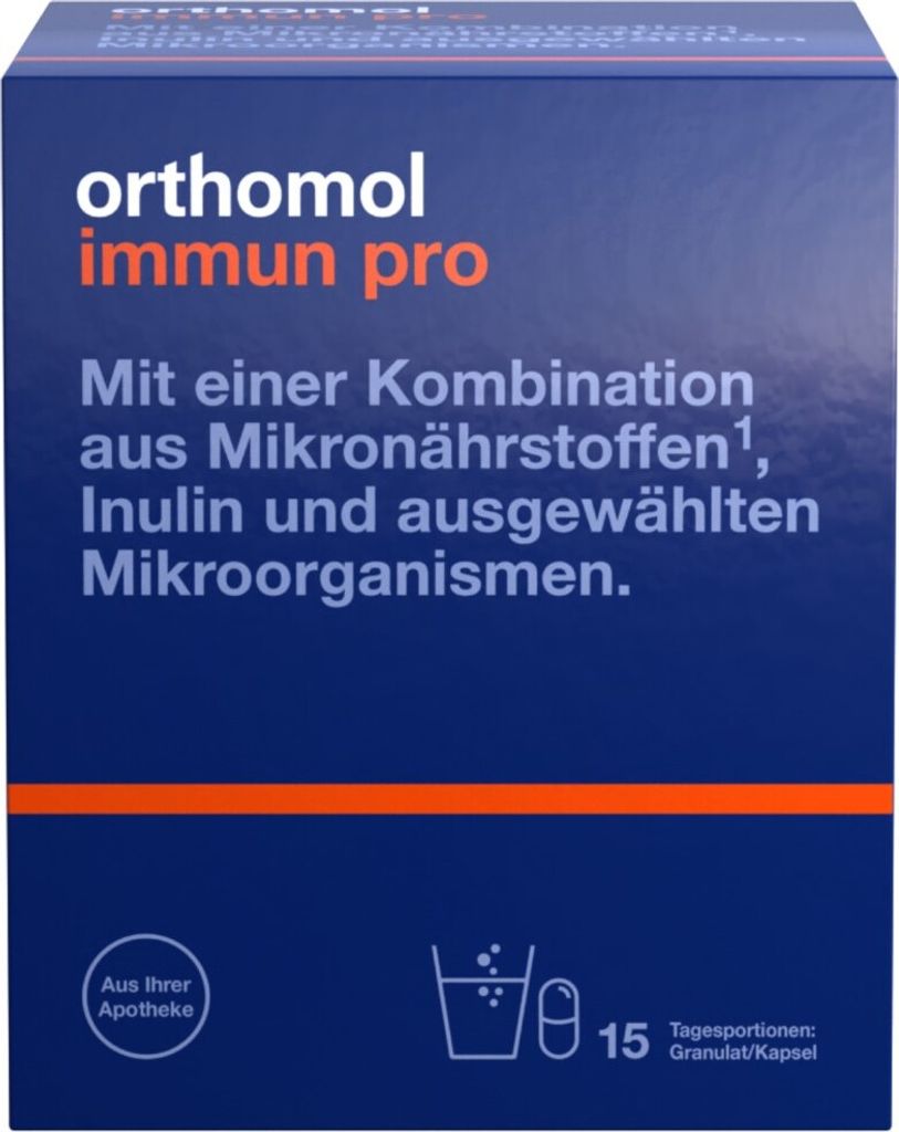 Orthomol Immun pro - Nahrungsergänzungsmittel mit Mikronährstoffen, Inulin und ausgewählten Mikroorganismen - Granulat/Kapsel, 15 St. Tagesporti...