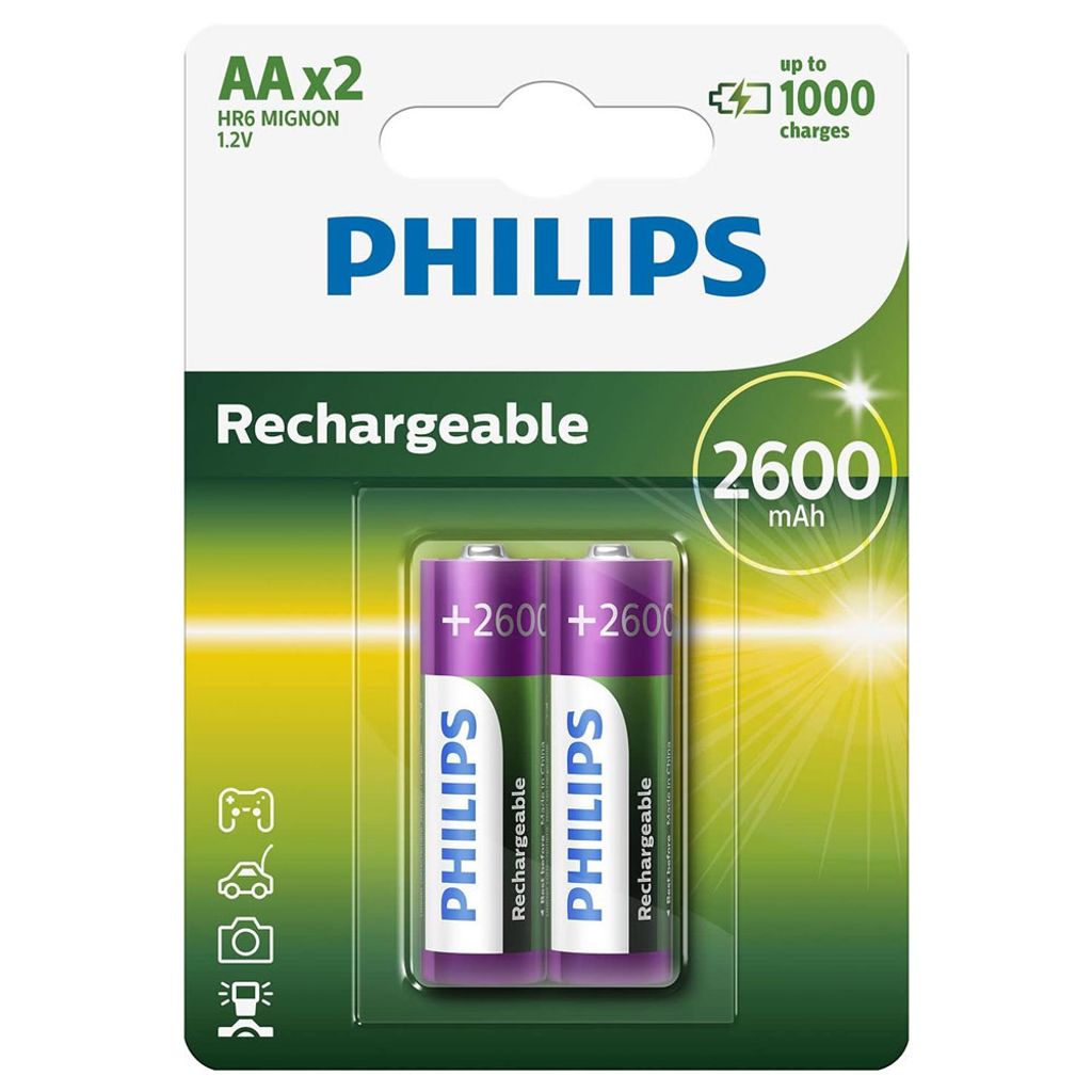 Philips Wiederaufladbare AA-Batterien - 2600mAh - 2 Stück