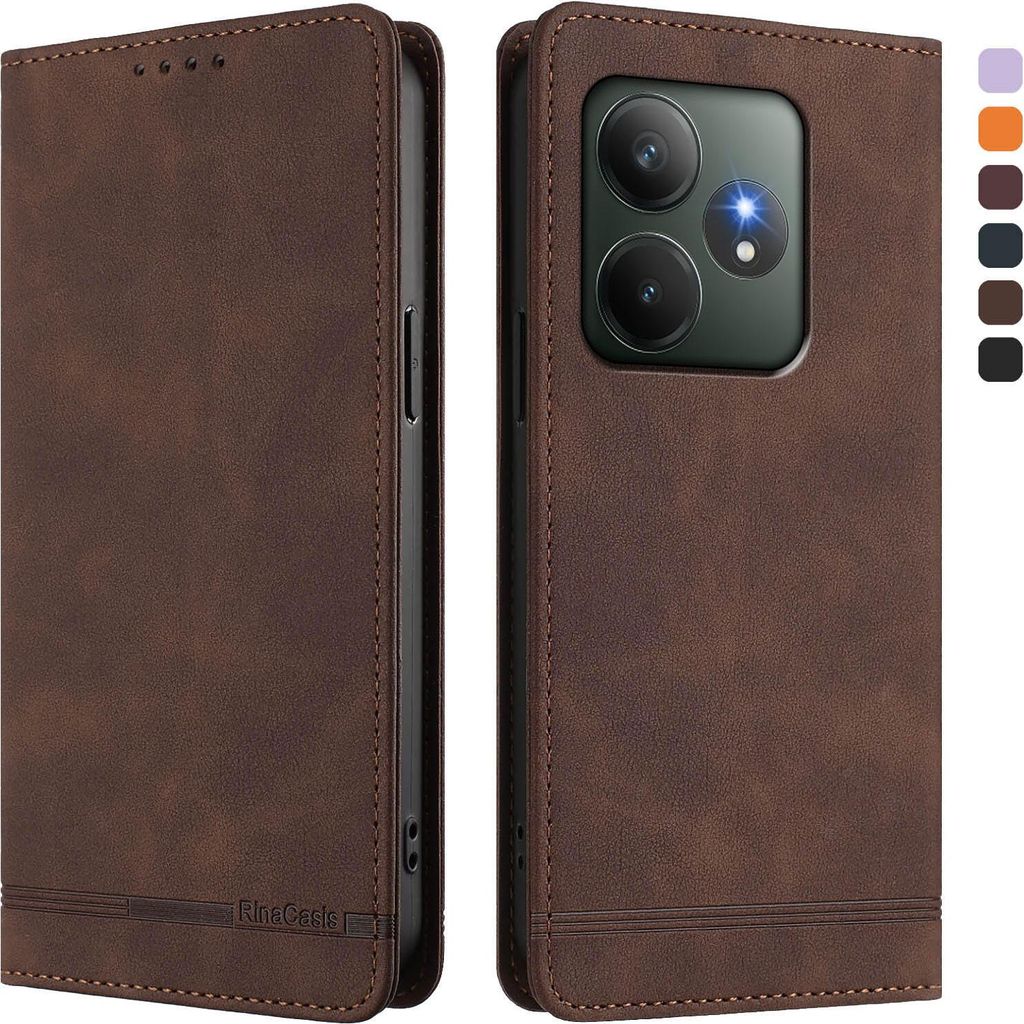 Hülle für Realme GT 6/Realme GT 6T, Retro Kunstleder Ständer Klapphülle mit Kartenfächer und Magnetische Braun