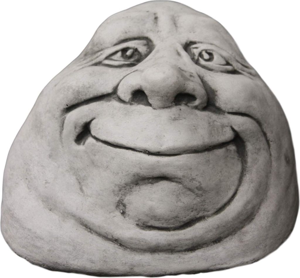 Steinfiguren Horn Grinsendes Steingesicht aus Steinguss für den Garten, Frostfest Witterungsbeständig und Neu, 14cm Höhe, DE-540