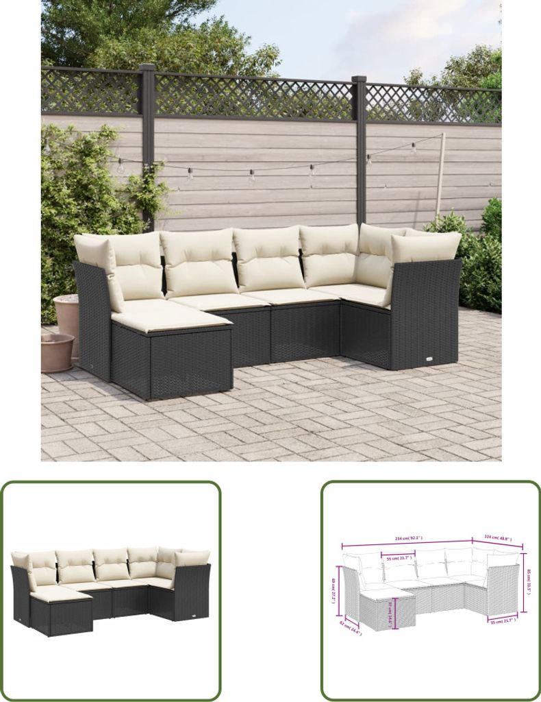 The Living Store 6-tlg. Garten-Sofagarnitur mit Kissen Schwarz Poly Rattan