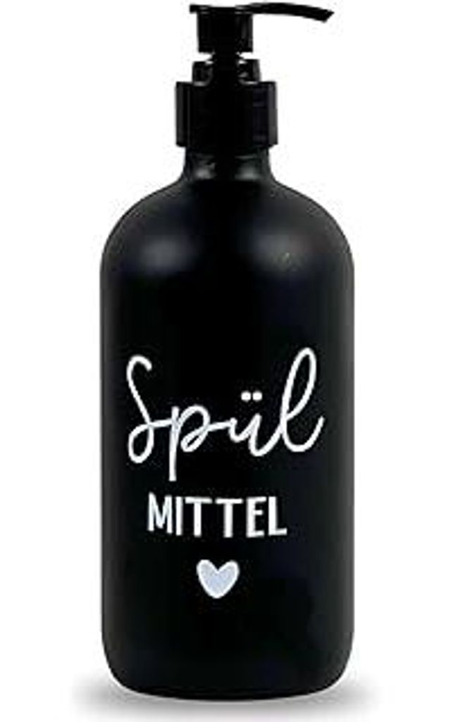 Glas Seifenspender 500ml - Schwarzer Pumpspender, Spülmittelspender für Küche. Handseifenspender für Badezimmer (Schwarz, Spülmittel)