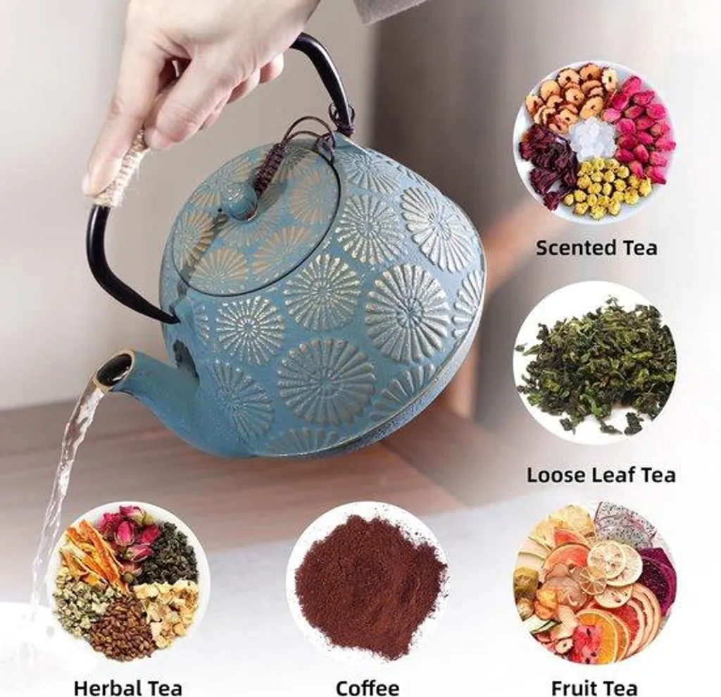 Grande Théière en Fonte de 1,2 L - Intérieur Émaillé et Couvercle Revêtu