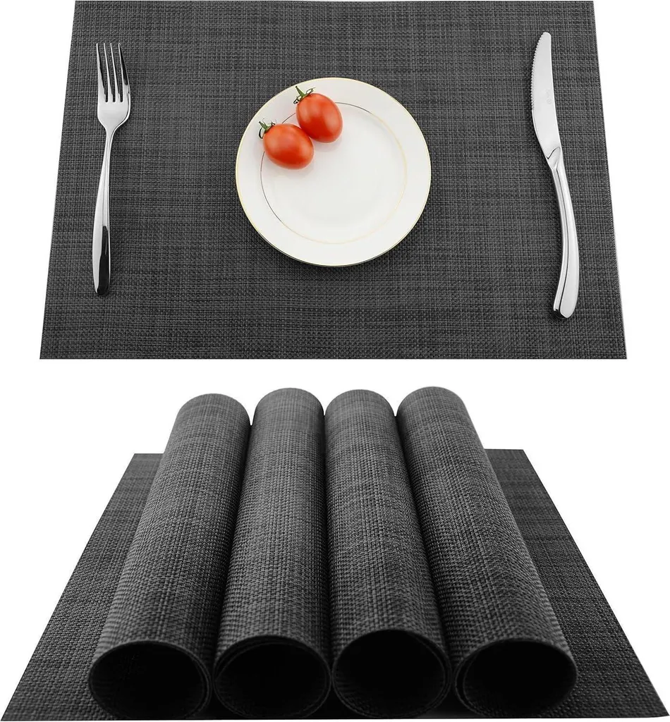 KOKAKO Set di tovagliette in PVC antiscivolo lavabile Tovagliette resistenti al calore per la tavola da pranzo della cucina Grigio scuro 4