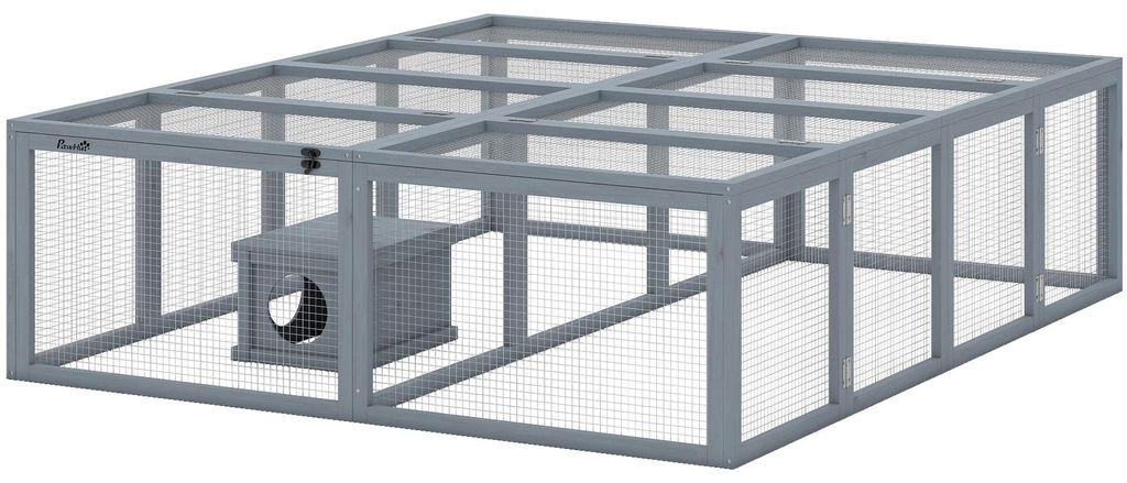 PawHut, houten konijnenren met 2 deuren en een beschutte Productafbeelding 