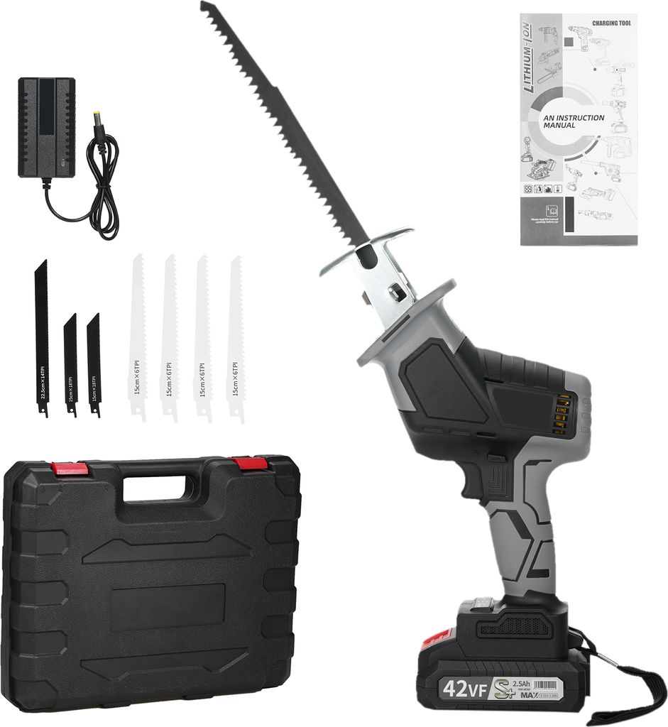 Saebelsaege 3000SPM Leerlaufgeschwindigkeit Saebelsaege Holzsaege mit 8 Saegeblaettern zum Schneiden von Holz, Metall und PVC