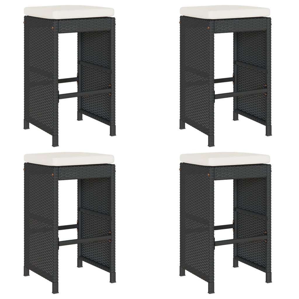 "WINTER SALE"Stuhl Terrasse - Garten-Barhocker mit Kissen 4er set - Balkonmöbel - Campingstuhl elegantes Design - Schwarz Poly Rattan - 40x40x76cm...