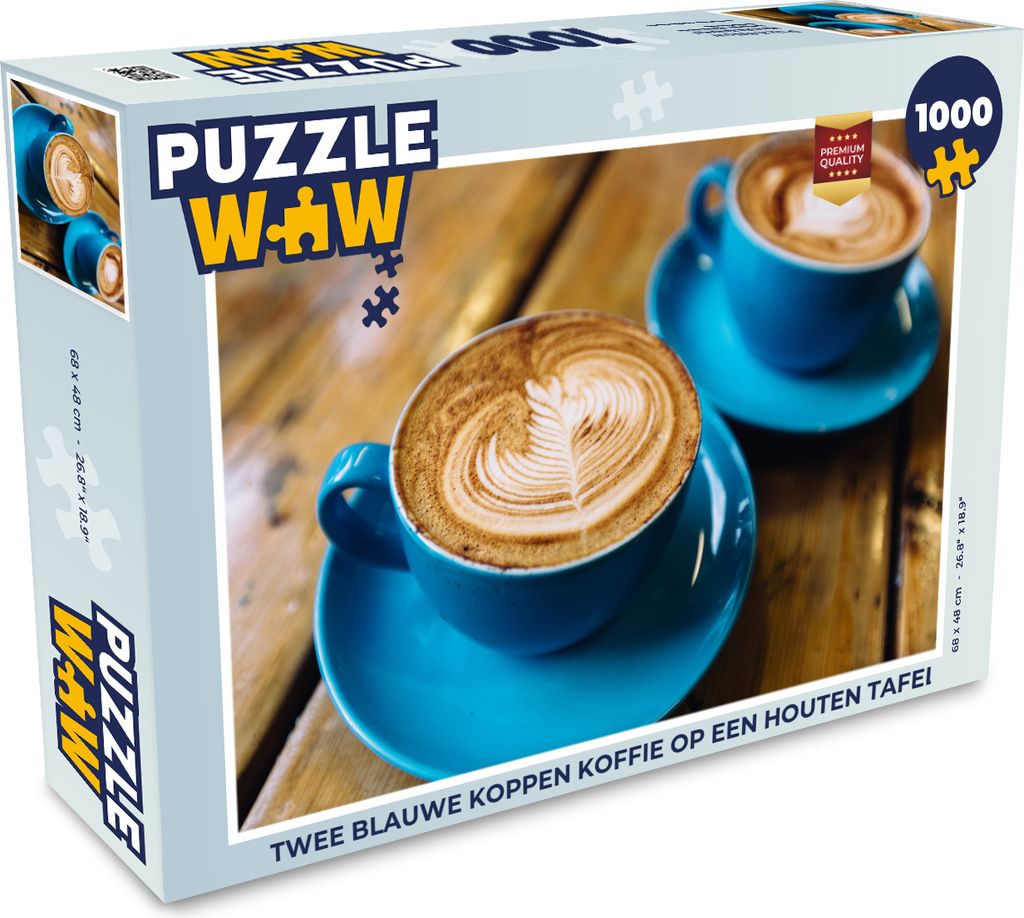 MuchoWow Puzzle 1000 Teile Zwei blaue Kaffeetassen auf einem Holztisch - Erwachsene - Rätsel