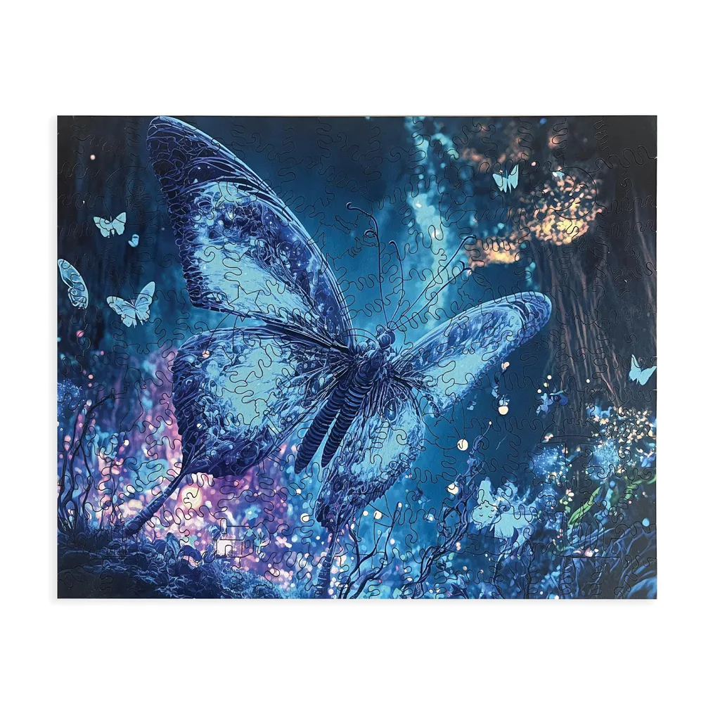 Puzzle 3D Papillon en bois format A4 avec effets phosphorescents