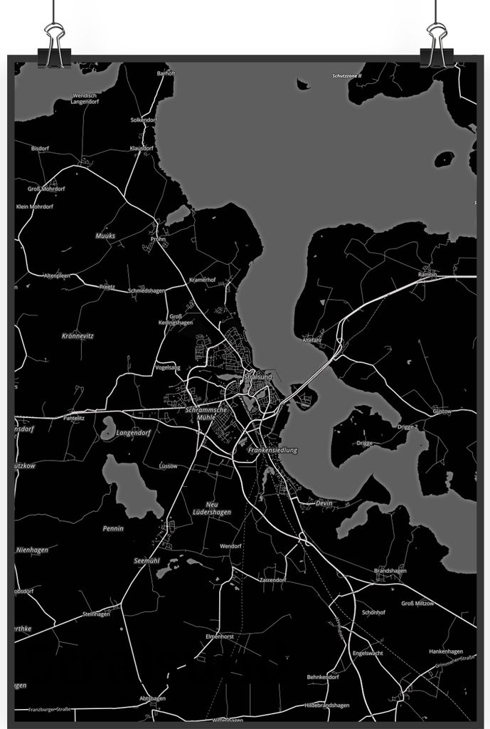 Mr. & Mrs. Panda Bild Stralsund DIN A1 - Geschenk, wanddeko, drucke, Stadt, Plakat, Dorf Karte Landkarte Map Stadtplan, Wandbild, kunstdruck poster