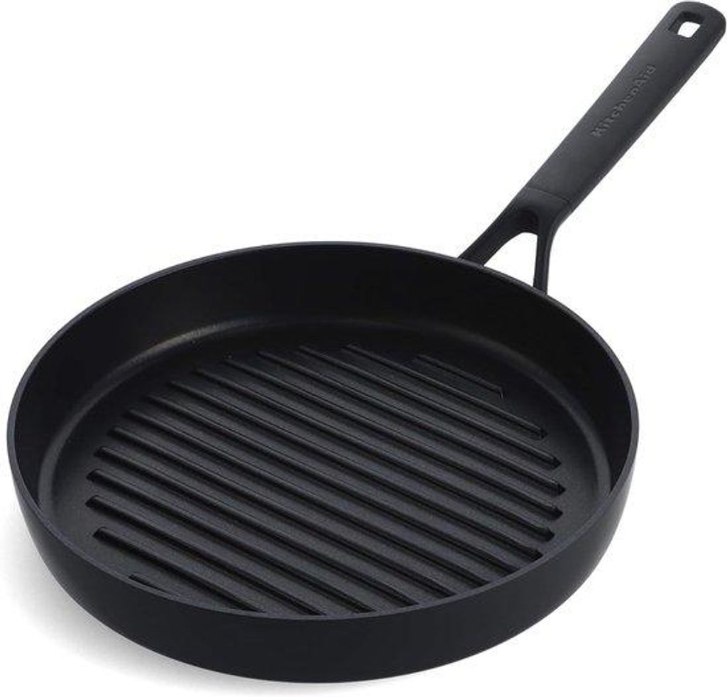 28 cm Grillpan aus Aluminium - Antikorrosionsbeschichtete Oberfläche - PFAS-frei, Induktionsfähig, Backofen- und Geschirrspülerbeständig, schwarz