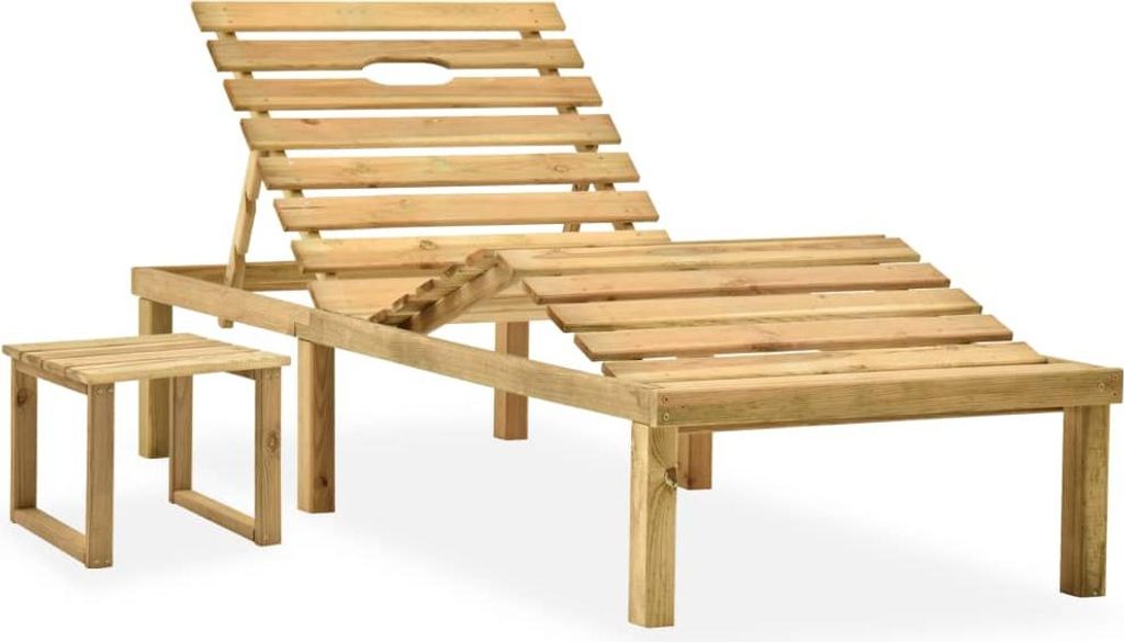 vidaXL Garten-Sonnenliege mit Tisch und Auflage Kiefer Imprägniert