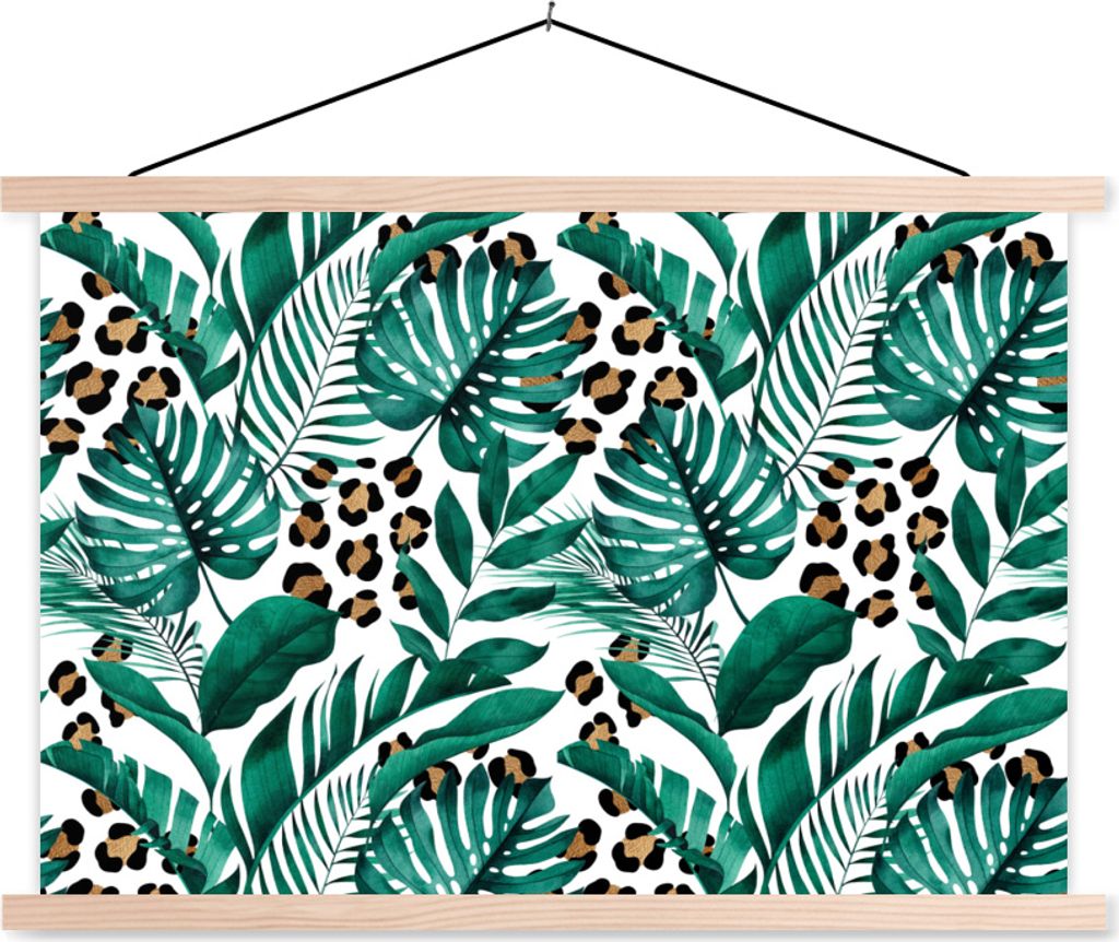 MuchoWow Textilposter Tropical - Pantherdruck - Weiß 60x40 cm mit holzfarbenen Rahmen - Bilder