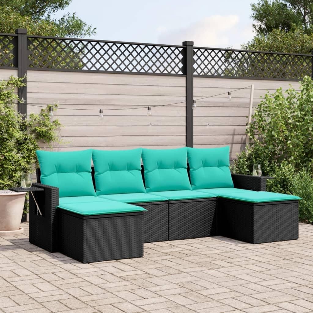 Maison Exclusive - 6-teiliges Gartensofa-Set mit Kissen, schwarzes Polyrattan