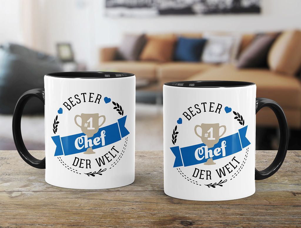 MoonWorks Chef-Tasse – 375 Ml, Schwarzes Interieur – Mit „Chef“-Schriftzug, Spülmaschinenfest, Made In Germany