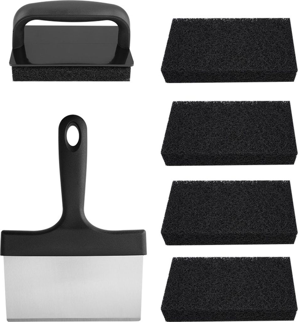 Grillschaber-Set, Lebensmittelschaber mit Schwämmen, robustes Reinigungsset für Grillplatten aus Edelstahl, flaches Reinigungswerkzeug für die G...
