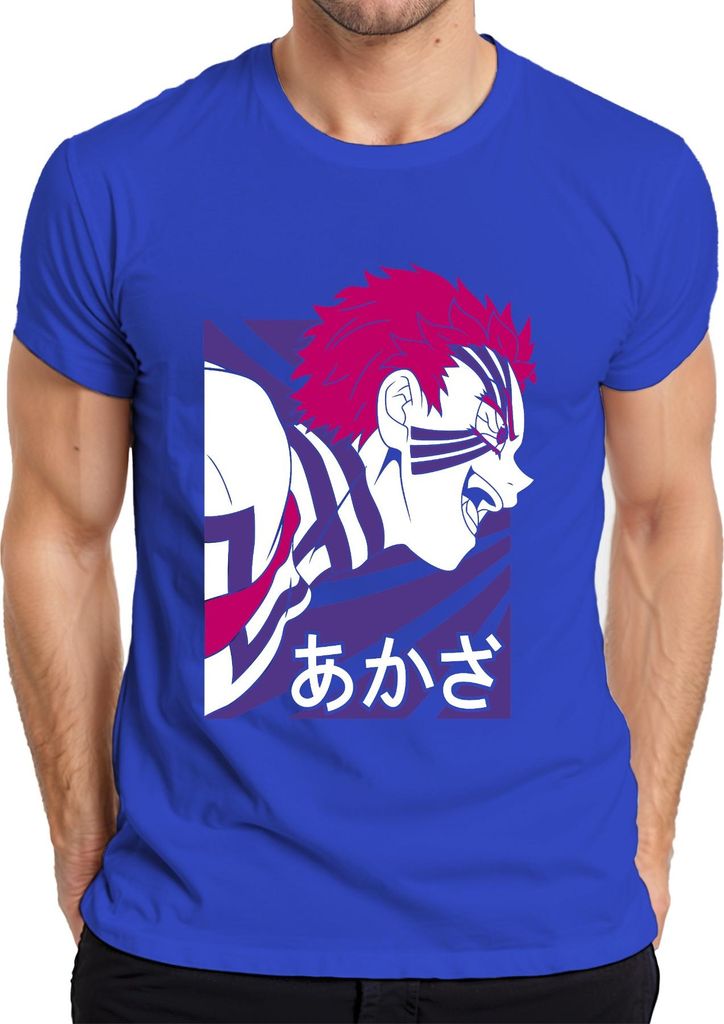あかざ Dämon Anime Manga Gesicht Japan Fan Geschenk Japan Y2K Streetwear Herren T-Shirt, Blau, L